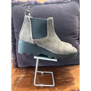 Eileen Fisher Grey Suede Chelsea Boots Lug Sole Wedge Ankle Booties 7.5
